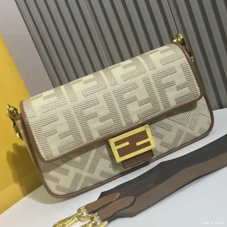 Cheap HOT Canvas Bag Beige FF Fendi In Medium Motif Baguette 0613